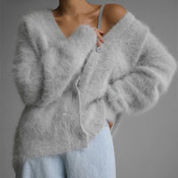 Lia Knit Cardigan with Long Sleeve in Light Grey