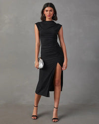 Lia Sheath Dress with Side Split in Black