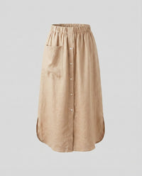 Liana Airy Linen Skirt with Button Front and Pockets in Linen