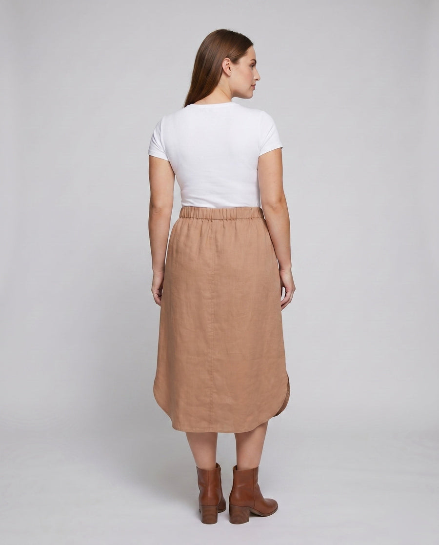 Liana Airy Linen Skirt with Button Front and Pockets