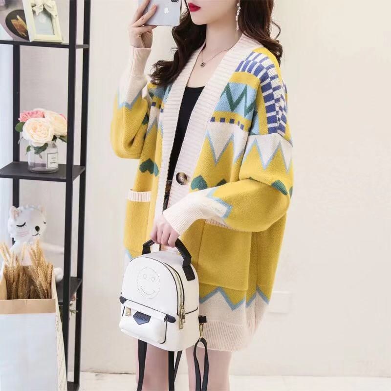Liana Knit Cardigan with Button Front and Pockets in Yellow