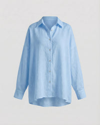 Liana Linen Blouse with Oversized in Light Blue
