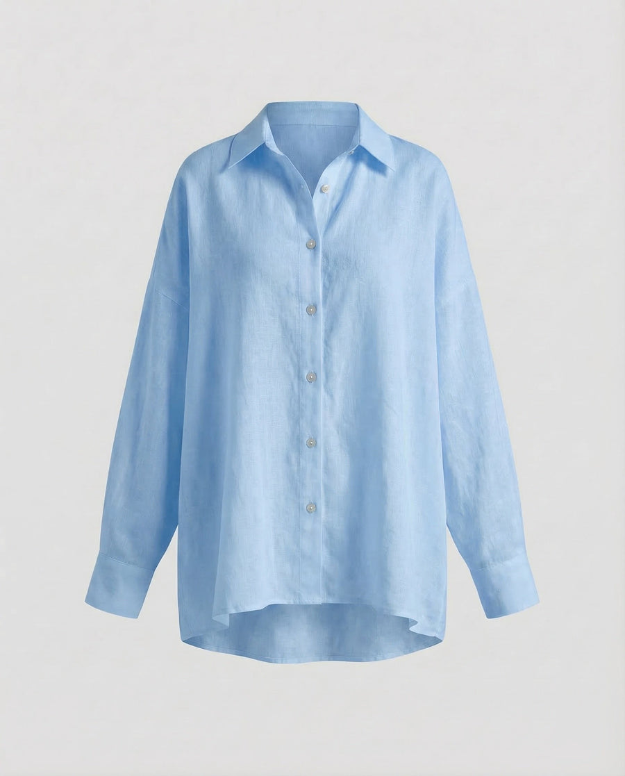 Liana Linen Blouse with Oversized in Light Blue