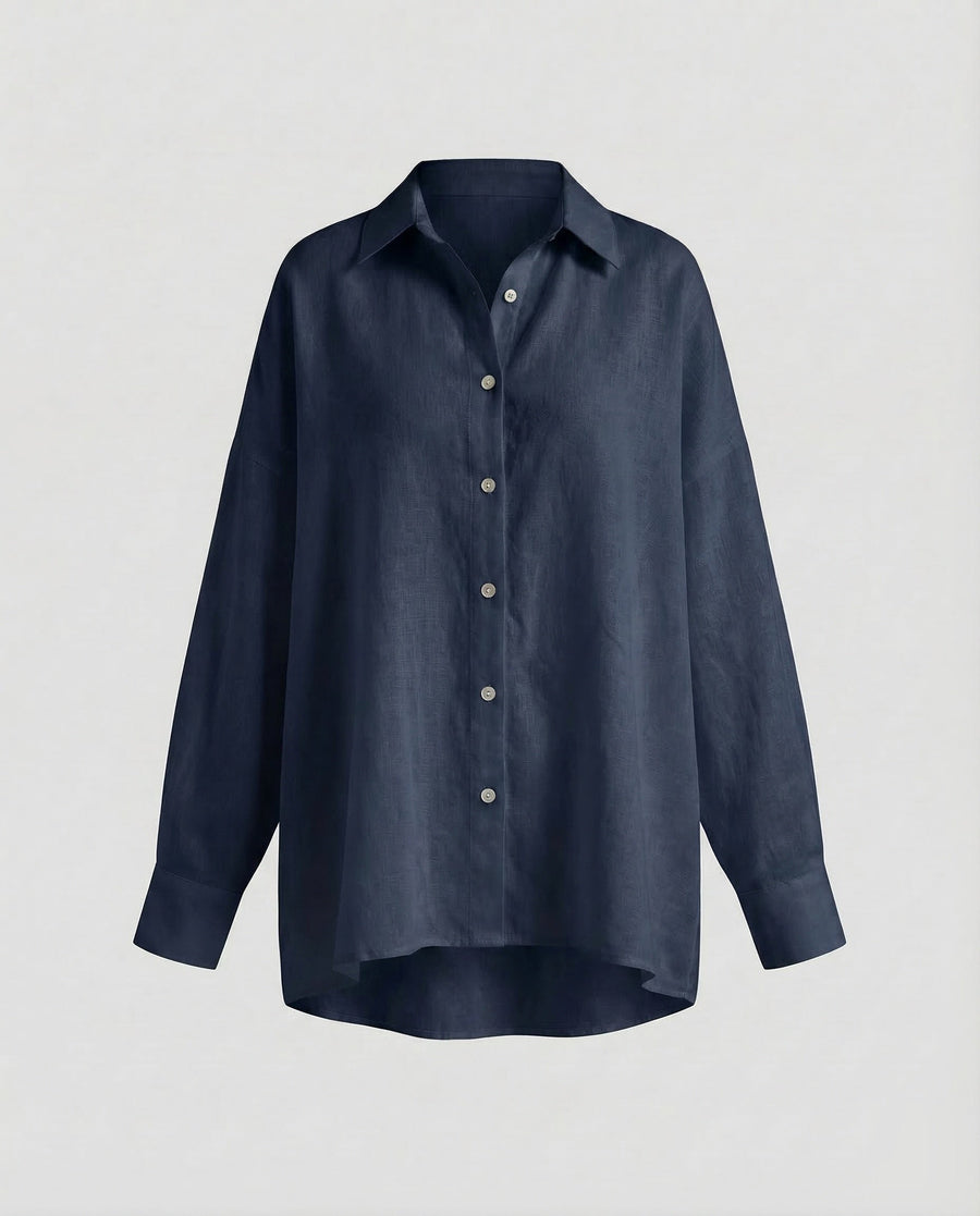 Liana Linen Blouse with Oversized in Navy
