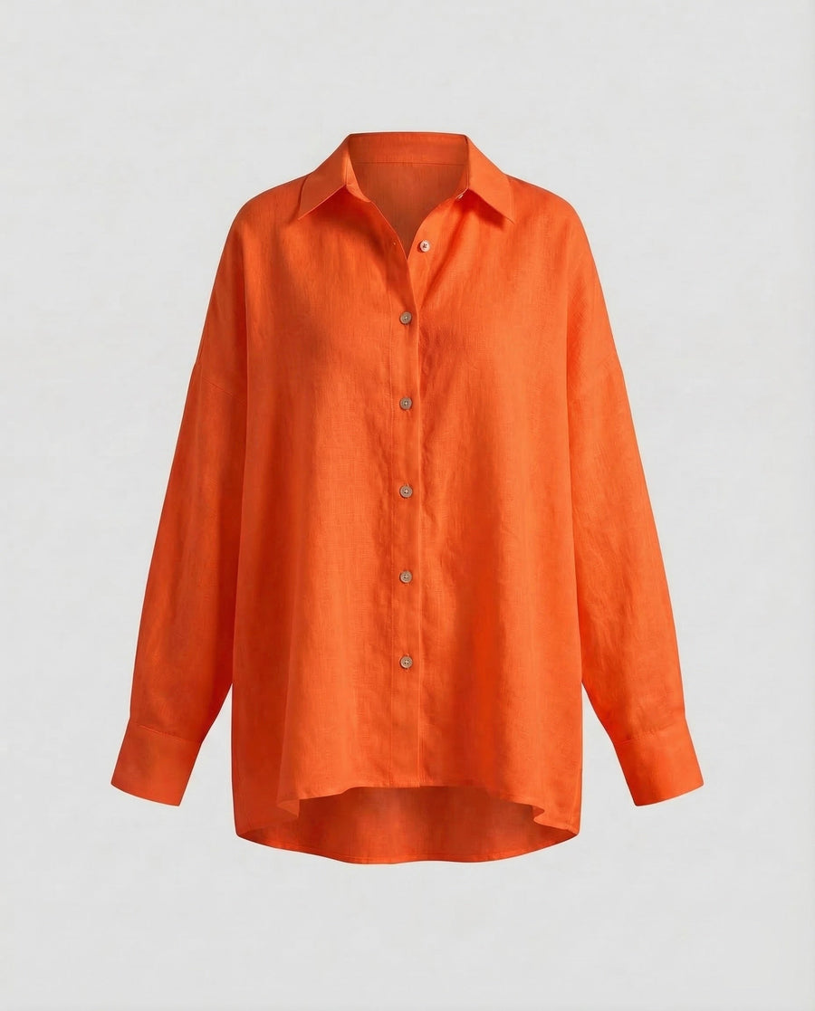 Liana Linen Blouse with Oversized in Orangerot
