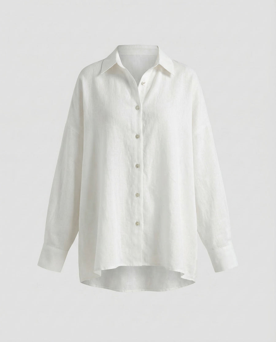 Liana Linen Blouse with Oversized in White