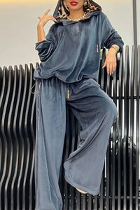 Liana Velour Trousers in Blue