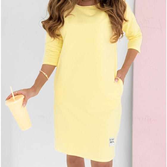 Lieka Women's Sweatshirt Dress 3/4 Sleeve Round Neck Casual Mini Dress in Blue