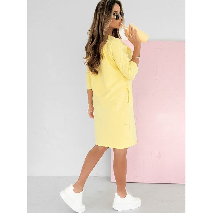 Lieka Women's Sweatshirt Dress 3/4 Sleeve Round Neck Casual Mini Dress in Blue