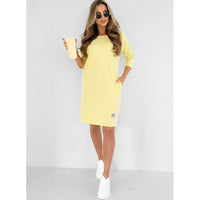 Lieka Women's Sweatshirt Dress 3/4 Sleeve Round Neck Casual Mini Dress in Yellow