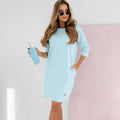Lieka Women's Sweatshirt Dress 3/4 Sleeve Round Neck Casual Mini Dress
