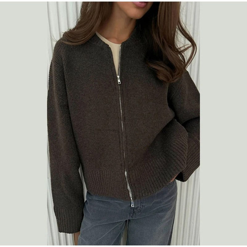 Lila Casual Knit Cardigan with Zip Front