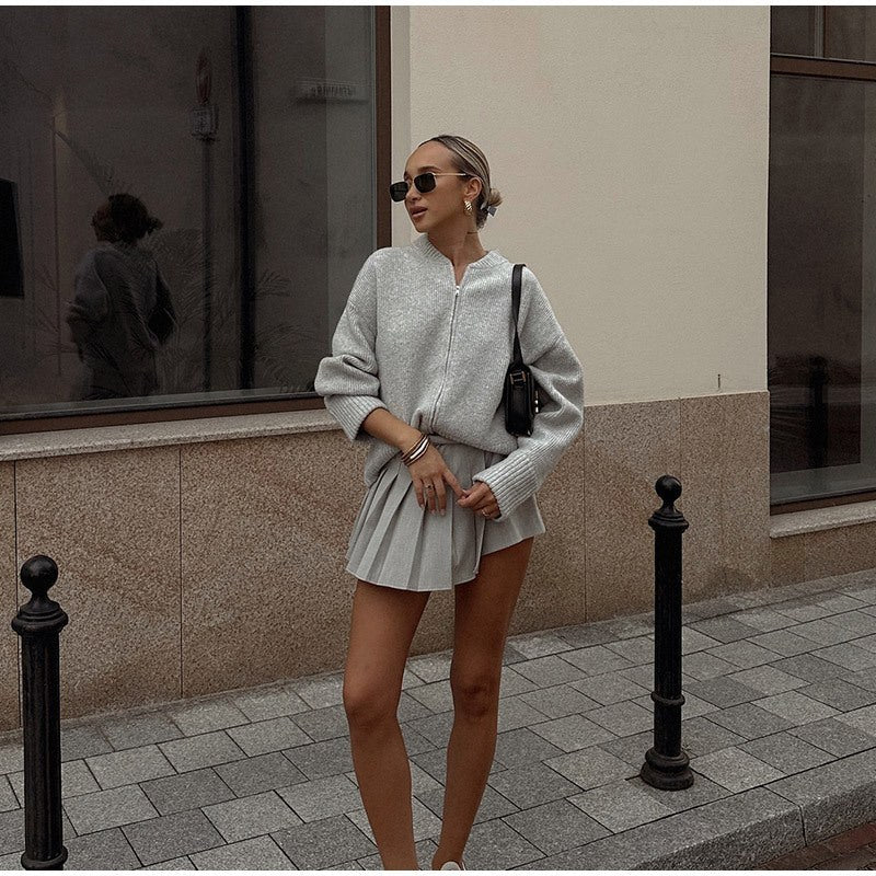 Lila Casual Knit Cardigan with Zip Front