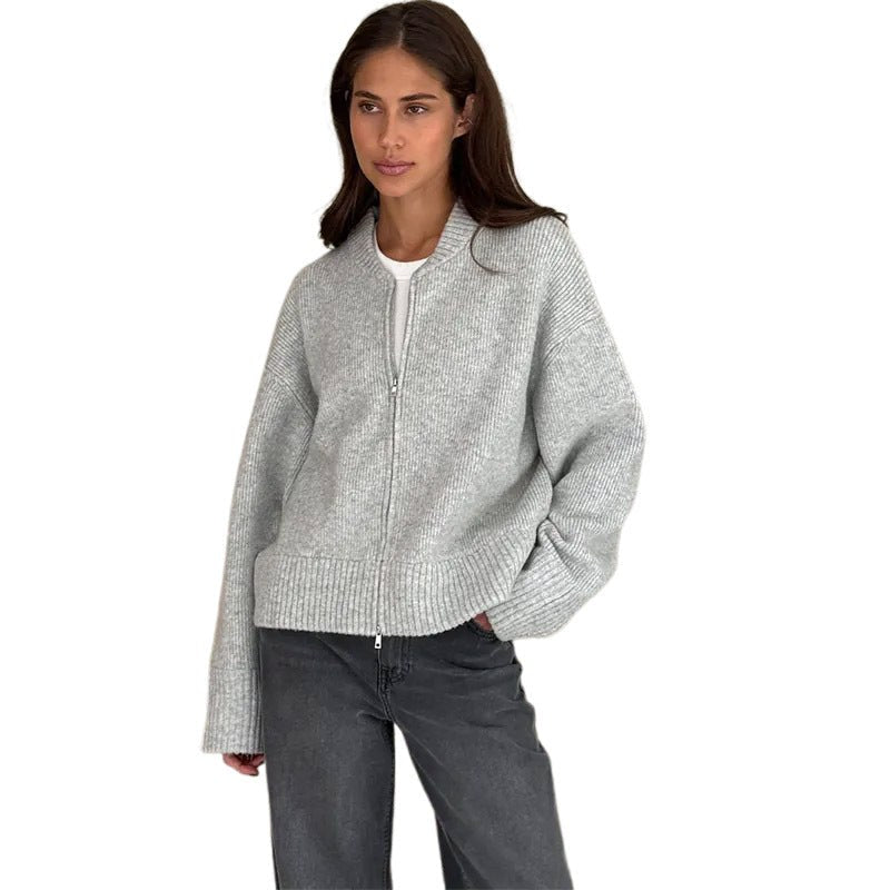 Lila Casual Knit Cardigan with Zip Front