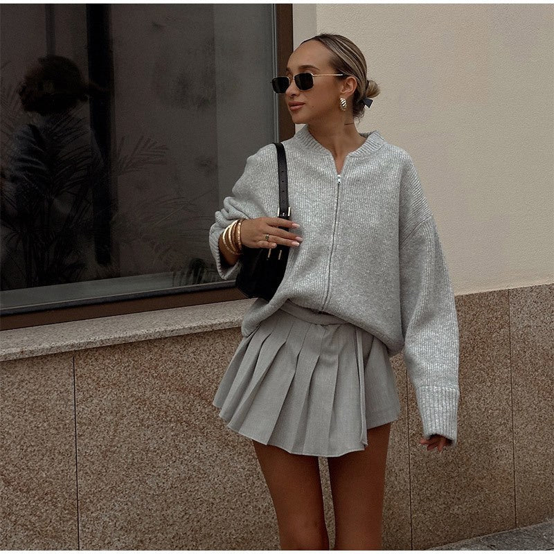 Lila Casual Knit Cardigan with Zip Front