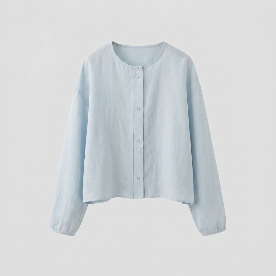 Lila Casual Linen Blouse in Blue