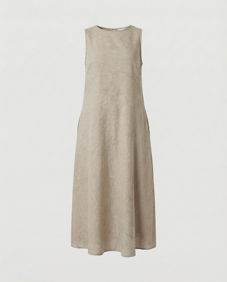 Lila Linen Blend Midi Dress in Khaki