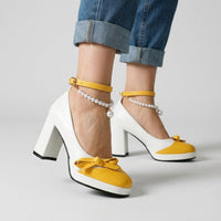 Lila Pearl Ankle Pump in Canary Yellow