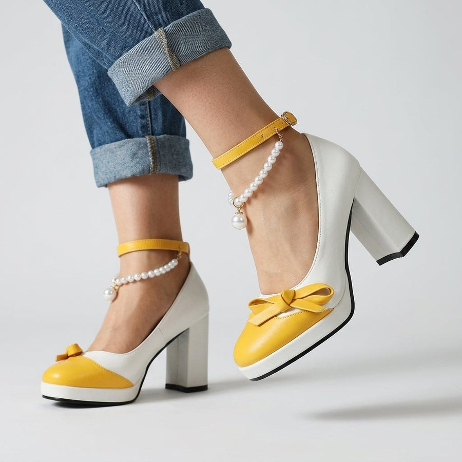 Lila Pearl Ankle Pump in Canary Yellow