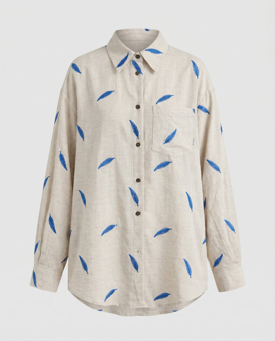 Lilian Casual Blouse with Button Front in Beige