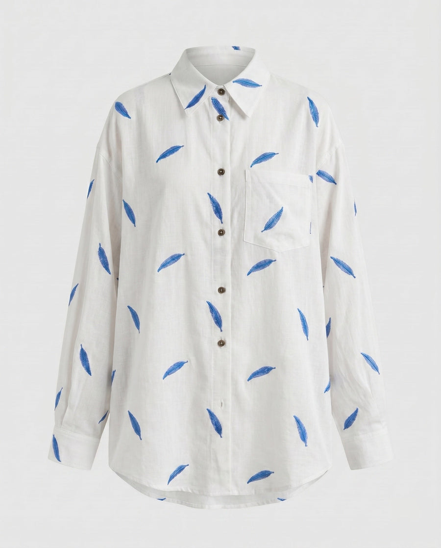 Lilian Casual Blouse with Button Front in White