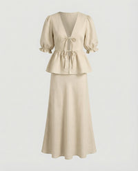 Lilian Elegant Linen Blouse with Fitted in Beige