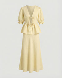Lilian Elegant Linen Blouse with Fitted in Yellow