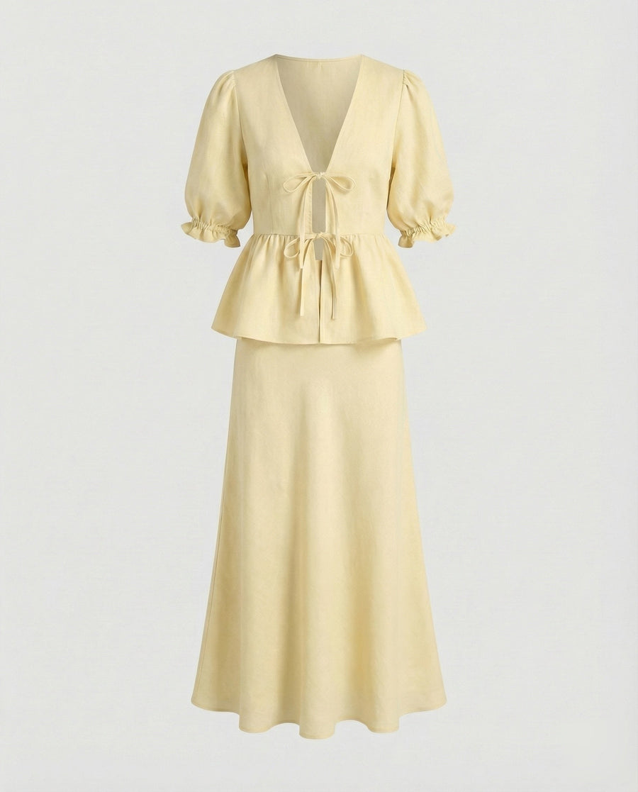 Lilian Elegant Linen Blouse with Fitted in Yellow