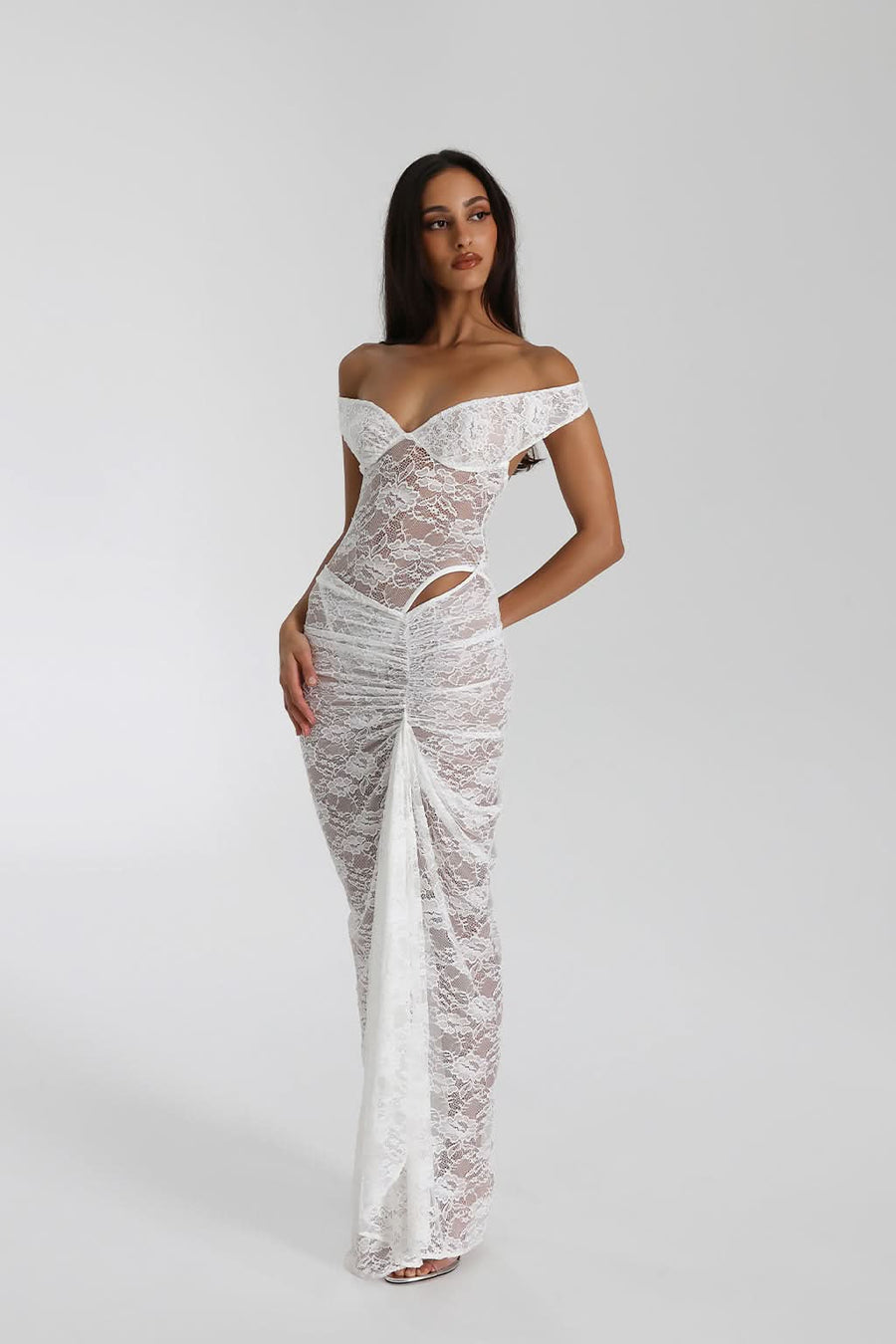 Lily | Lace Maxi Dress in White
