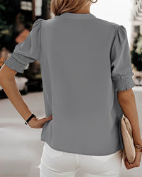 Lily Women's V-Neck Puff Sleeve Chiffon Blouse Short Sleeve in Green