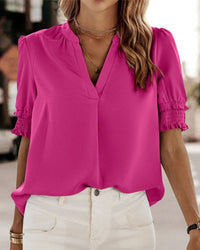 Lily Women's V-Neck Puff Sleeve Chiffon Blouse Short Sleeve in Pink