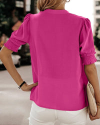 Lily Women's V-Neck Puff Sleeve Chiffon Blouse Short Sleeve in Pink