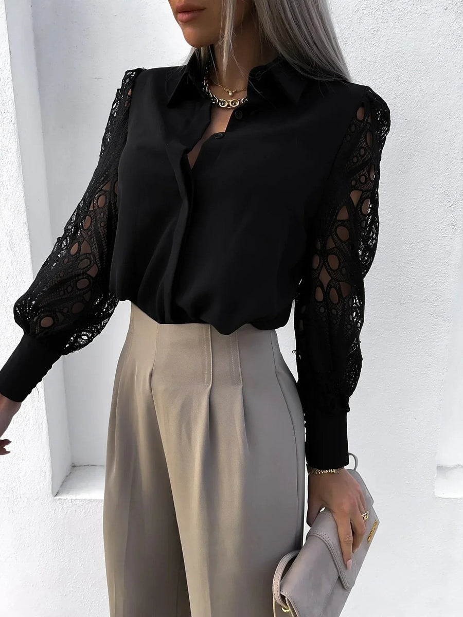 Lily™ Sophisticated Blouse with Exquisite Sleeves in Black
