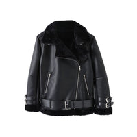 Linnea Leather Jacket with Belted in Black