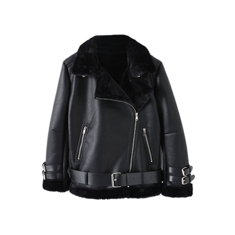 Linnea Leather Jacket with Belted in Black