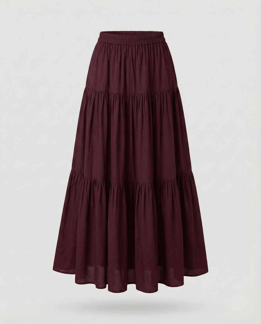 Linnea Linen Skirt in Wine Red