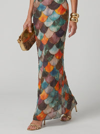 Linnea Women's Scale Print Halter Maxi Dress in Geometric