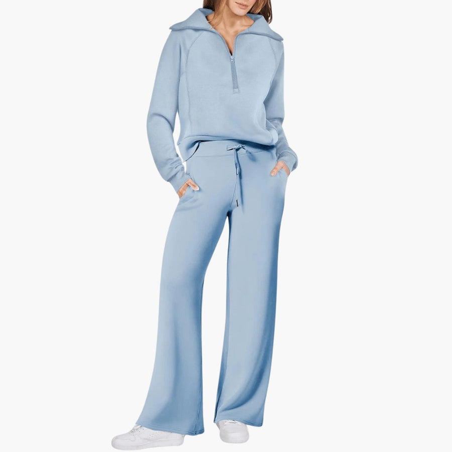 Liora Women's Zip-Up Hoodie Wide Leg Lounge Set in Blue