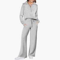 Liora Women's Zip-Up Hoodie Wide Leg Lounge Set in Grey