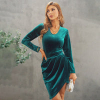 Lisette Elegant Velvet Wrap Dress in Peacock Blue