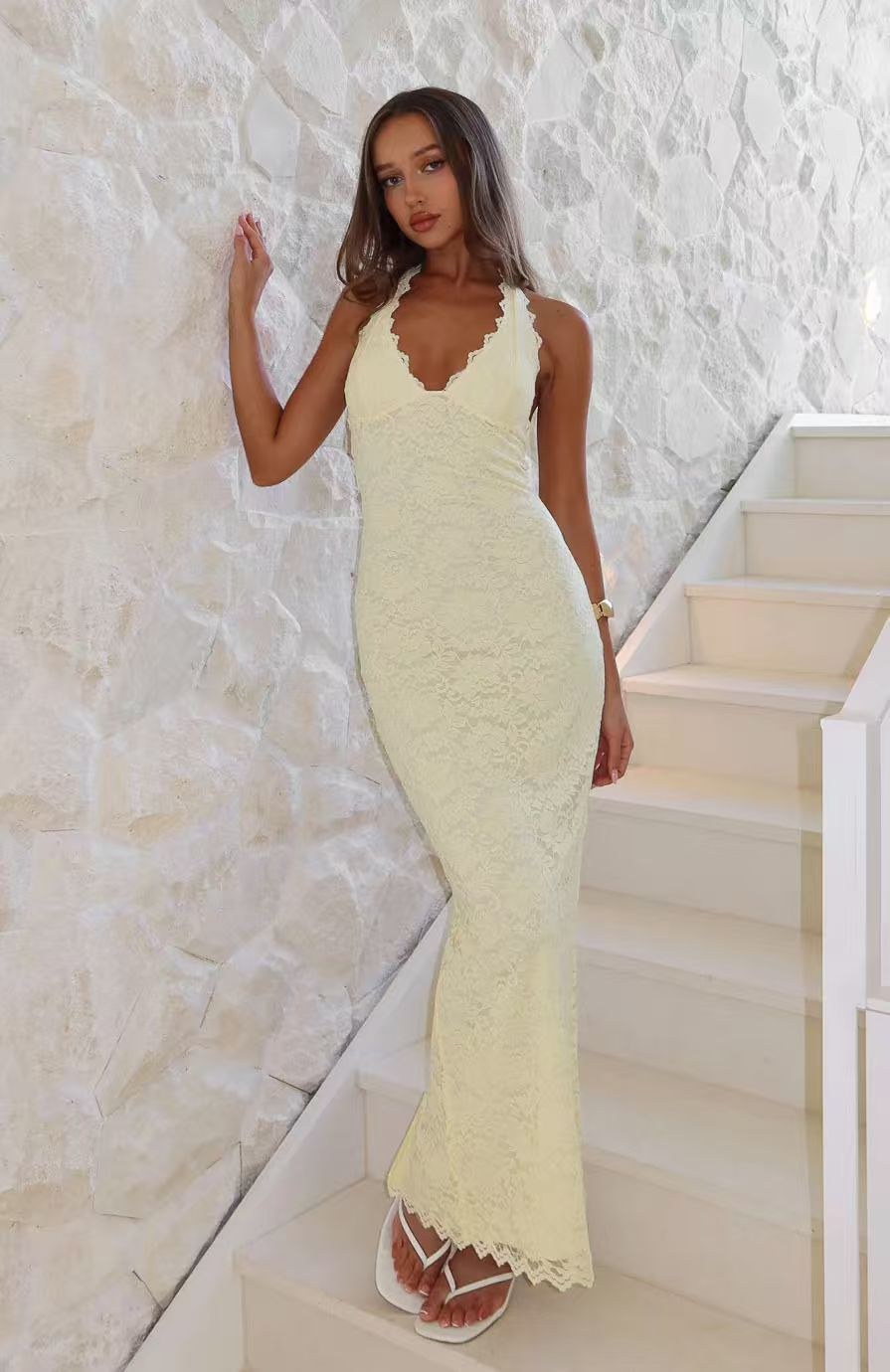 Liv Elegant Lace Dress in Yellow