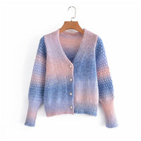 Liv Knit Cardigan with V-Neck and Button Front in Blue