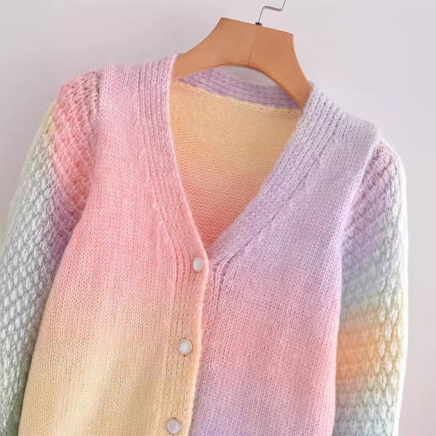 Liv Knit Cardigan with V-Neck and Button Front in Pink