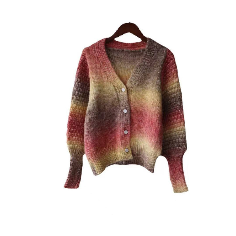 Liv Knit Cardigan with V-Neck and Button Front in Red