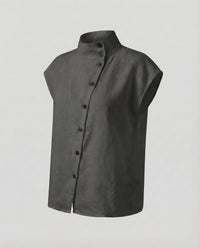 Liv Linen Blouse with Stand Collar in Black