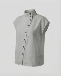 Liv Linen Blouse with Stand Collar in Grey