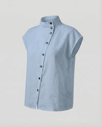 Liv Linen Blouse with Stand Collar in Light Blue