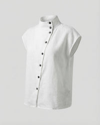 Liv Linen Blouse with Stand Collar in White