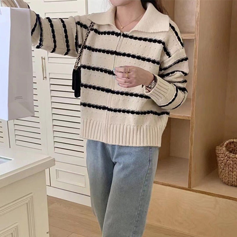 Livia Knit Sweater with Striped in Apricot