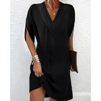 Lola Elegant Dress with V-Neck and Side Split in Black